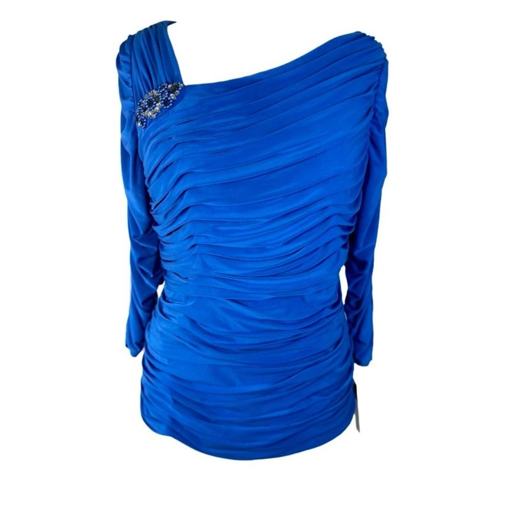 Adrianna Papell Blue Top With Sparkling Brooch NWT - Picture 2 of 7